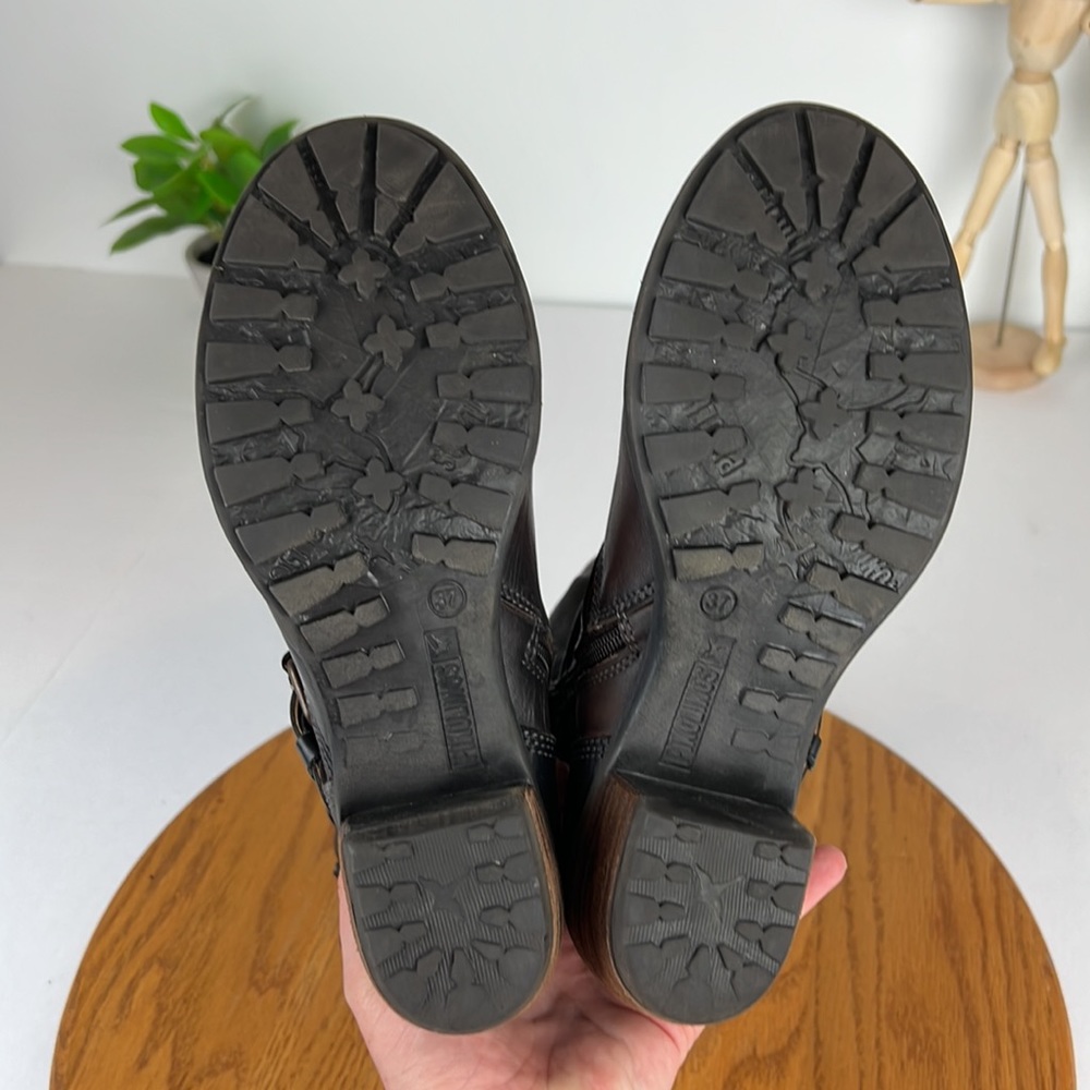 Pikolinos Brown Leather Moto Strap Heeled Boots Women’s Size 6 - Picture 11 of 13